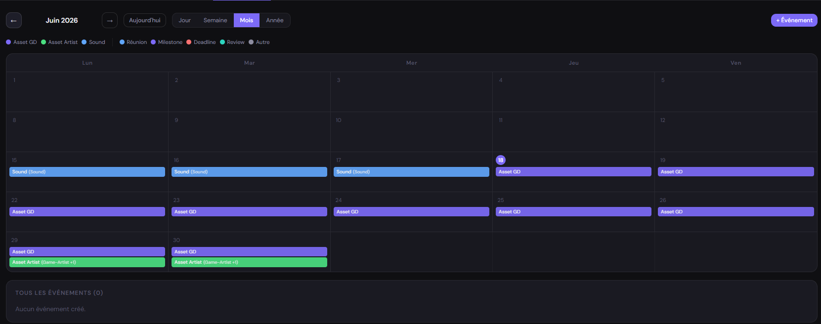 Vue calendrier mensuelle