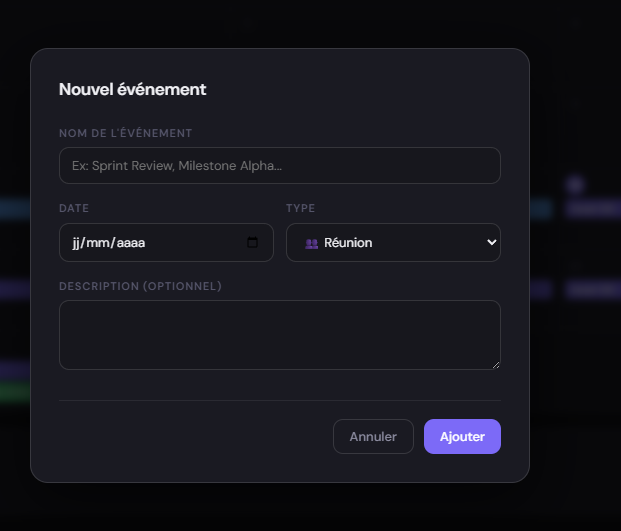 Création d'un événement