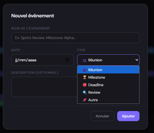 Types d'événements