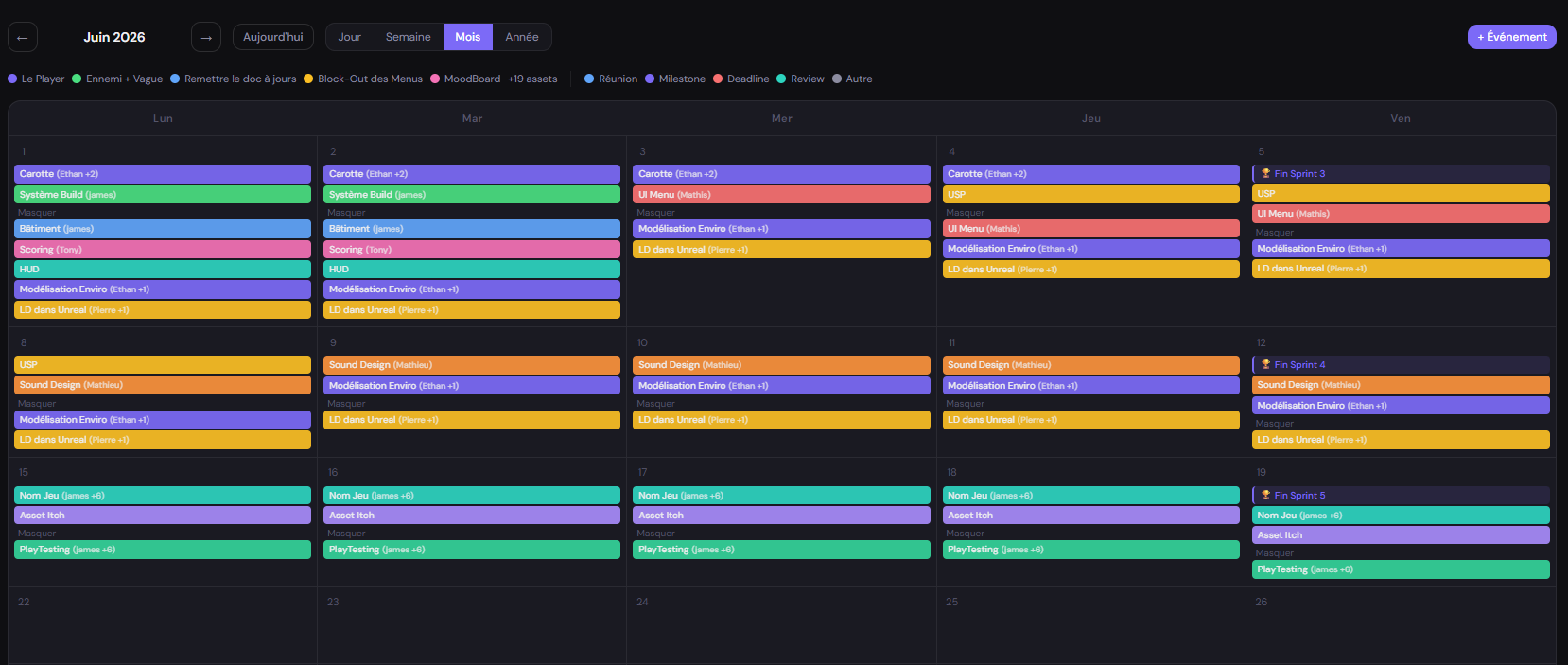 Calendrier mois de juin
